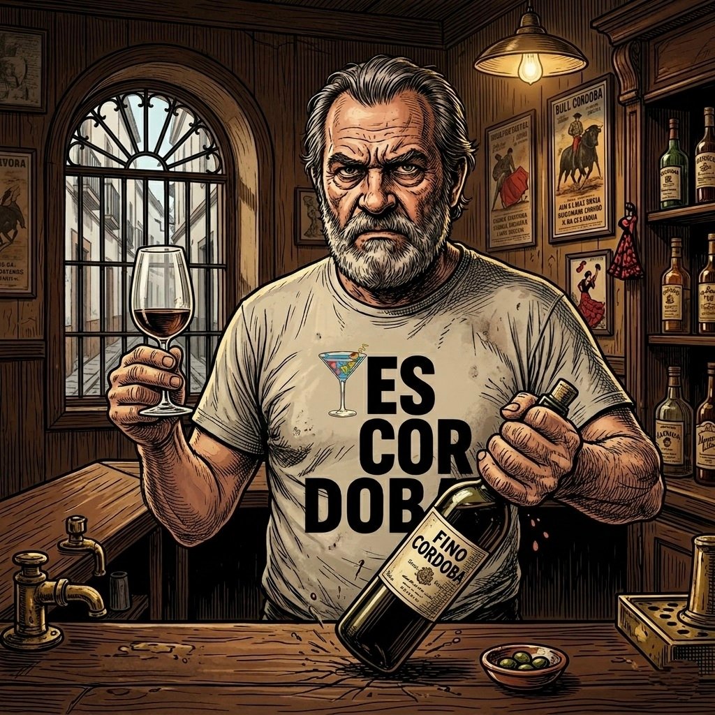 Tabernero cordobés sirviendo un medio