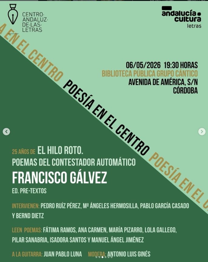 Córdoba. POESÍA EN EL CENTRO: 25 AÑOS DE EL HILO ROTO. POEMAS DEL CONTESTADOR AUTOMÁTICO – FRANCISCO GÁLVEZ